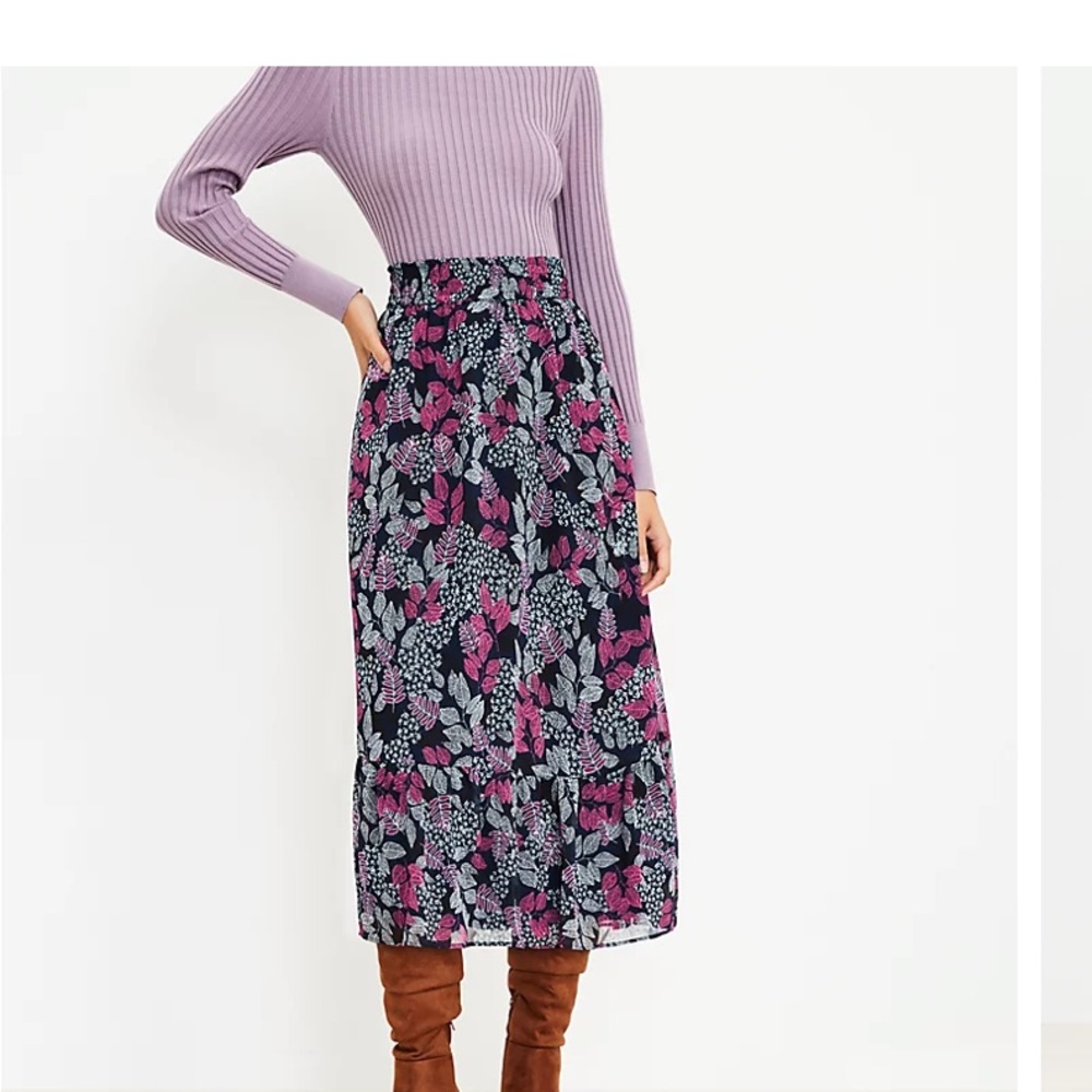Loft Leafed Tiered Midi Skirt XL